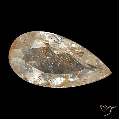 1.95캐럿 천연 매우 밝은 갈색 루틸 토파즈, 배 모양, 12.5×6.4 mm, 투명한