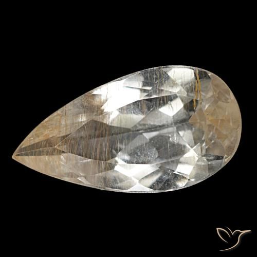 3.33캐럿 천연 클리어 및 골드 브론즈 루틸 토파즈, 배 모양, 13.9×7.3 mm, 투명한