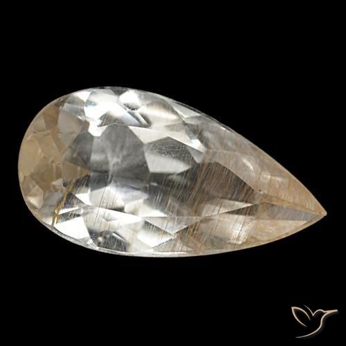 3.33캐럿 천연 클리어 및 골드 브론즈 루틸 토파즈, 배 모양, 13.9×7.3 mm, 투명한