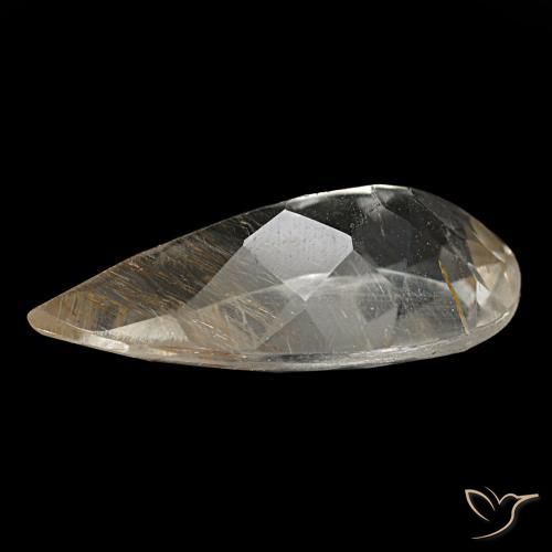 3.33캐럿 천연 클리어 및 골드 브론즈 루틸 토파즈, 배 모양, 13.9×7.3 mm, 투명한