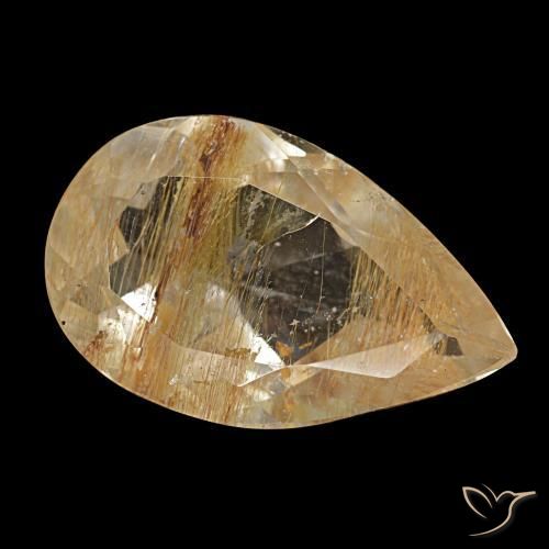5.25캐럿 천연 오렌지빛이 도는 갈색 루틸 토파즈, 배 모양, 14.7×9.2 mm, 투명한