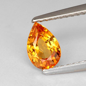 1.02캐럿 천연 옐로우 오렌지 사파이어, 배 모양, 7.2×4.9 mm, VVS