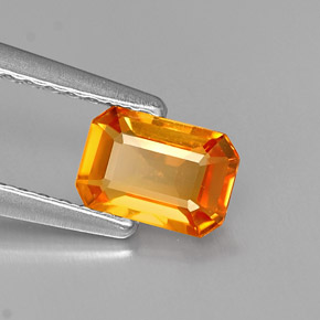 0.65캐럿 천연 옐로우 오렌지 사파이어, 에메랄드 컷, 6.1×4.2 mm, VVS