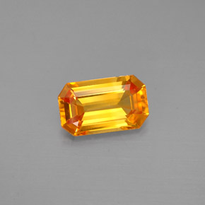 1.38캐럿 천연 옐로우 오렌지 사파이어, 에메랄드 컷, 8.4×5.1 mm, VVS-VS