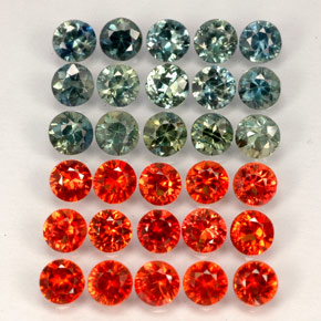캐럿 천연 멀티컬러 사파이어 보석, 라운드 컷, 2.92 mm, VVS-VS
