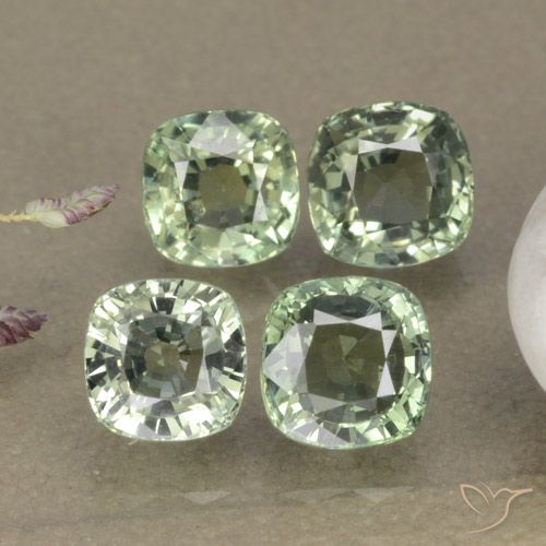 3.54ctw 자연스러운 Pale Green    사파이어, 방석, VVS-VS