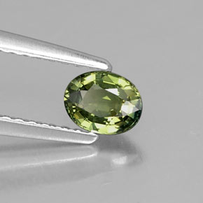 0.51캐럿 천연 노란빛 그린 사파이어, 타원형 컷, 5.2×4.1 mm, VVS-VS