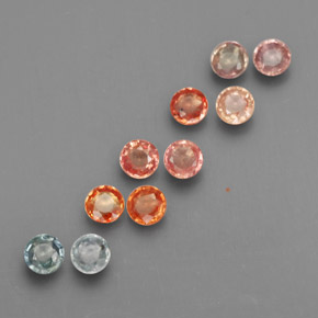 캐럿 천연 멀티컬러 사파이어 보석, 라운드 컷, 2.67 mm, VS