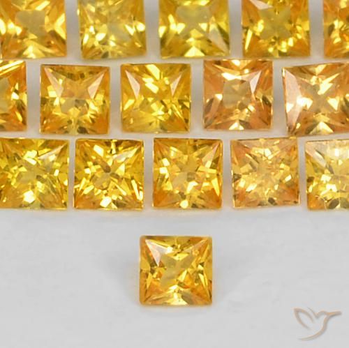 0.06ct 자연스러운 딥 골든 오렌지 사파이어, 정사각형, VS