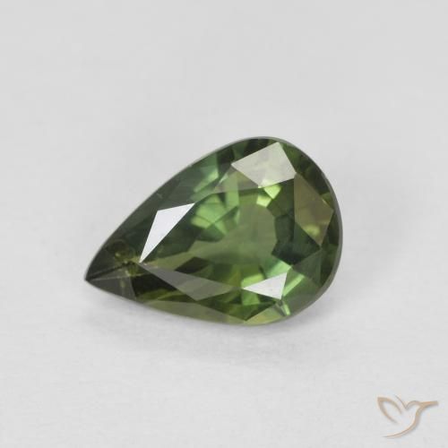 0.76ct 자연스러운 따뜻한 포레스트 그린 사파이어, 배 모양, VS