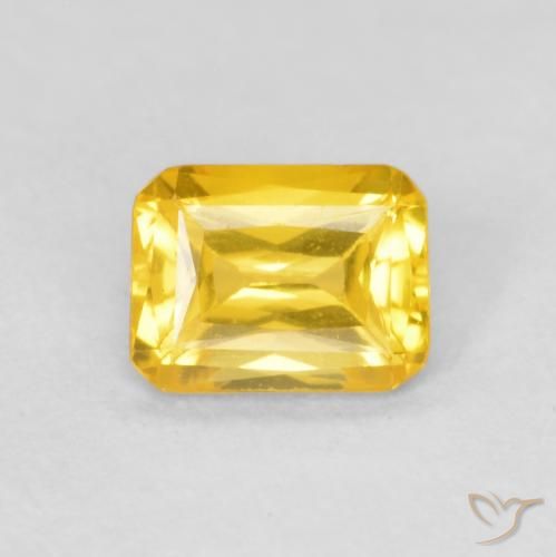 0.50ct 자연스러운 미디엄 골든 사파이어, 에메랄드 컷, VVS-VS