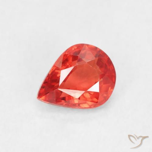 0.47ct 자연스러운 강렬한 레드 오렌지 사파이어, 배 모양, VVS-VS