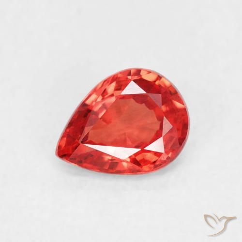 0.39ct 자연스러운 강렬한 레드 오렌지 사파이어, 배 모양, VVS-VS