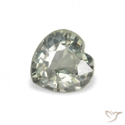 0.77ct 자연스러운 초록빛이 도는 회색 사파이어, 마음, VS