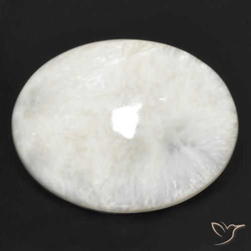 28.95캐럿 천연 크림 화이트 스콜레사이트, 타원형 컷, 30.5×23.7 mm, 불투명체