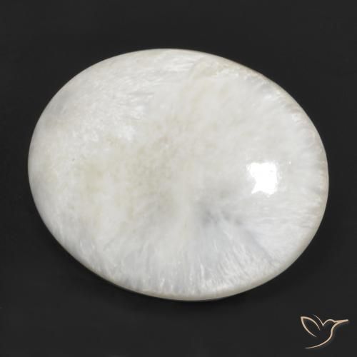 28.95캐럿 천연 크림 화이트 스콜레사이트, 타원형 컷, 30.5×23.7 mm, 불투명체