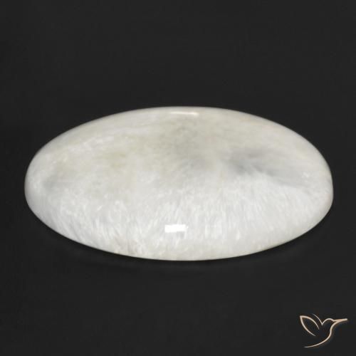 28.95캐럿 천연 크림 화이트 스콜레사이트, 타원형 컷, 30.5×23.7 mm, 불투명체