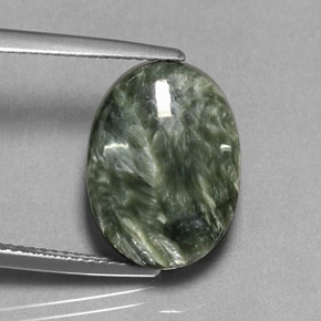 9.89캐럿 천연 그린 세라피나이트, 타원형 컷, 15.8×11.9 mm, 불투명체