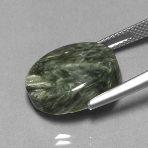 9.89캐럿 천연 그린 세라피나이트, 타원형 컷, 15.8×11.9 mm, 불투명체