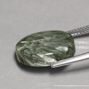 7.88캐럿 천연 그린 세라피나이트, 타원형 컷, 15.5×11.6 mm, 불투명체