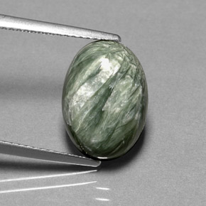 4.69캐럿 천연 그린 세라피나이트, 타원형 컷, 14×10.1 mm, 불투명체