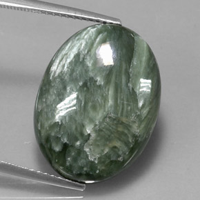 11.47캐럿 천연 그린 세라피나이트, 타원형 컷, 20.1×15.1 mm, 불투명체