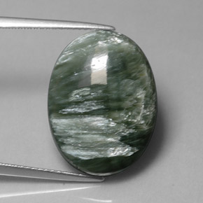 11.82캐럿 천연 그린 세라피나이트, 타원형 컷, 20.1×15.1 mm, 불투명체