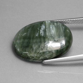 11.82캐럿 천연 그린 세라피나이트, 타원형 컷, 20.1×15.1 mm, 불투명체