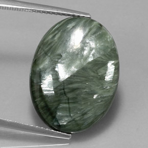 10.47캐럿 천연 그린 세라피나이트, 타원형 컷, 20.1×15.1 mm, 불투명체