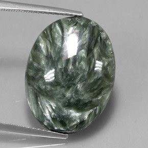 11.98캐럿 천연 그린 세라피나이트, 타원형 컷, 20.1×15.2 mm, 불투명체