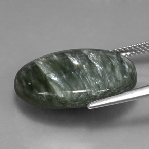 11.23캐럿 천연 그린 세라피나이트, 타원형 컷, 20×15.1 mm, 불투명체