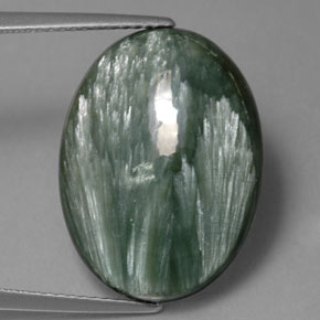 11.40캐럿 천연 그린 세라피나이트, 타원형 컷, 20.1×15.2 mm, 불투명체