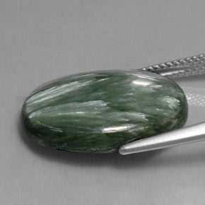 11.40캐럿 천연 그린 세라피나이트, 타원형 컷, 20.1×15.2 mm, 불투명체