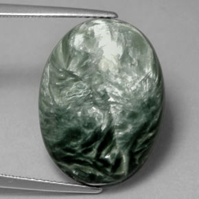 10.79캐럿 천연 그린 세라피나이트, 타원형 컷, 20.1×15.1 mm, 불투명체