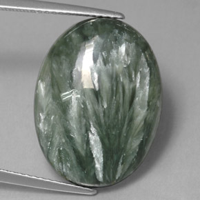 11.13캐럿 천연 그린 세라피나이트, 타원형 컷, 20.2×15.1 mm, 불투명체