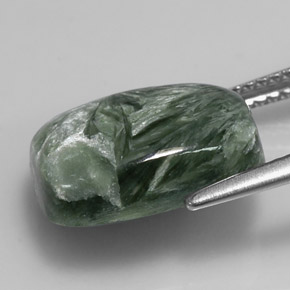 5.87캐럿 천연 그린 세라피나이트, 쿠션 컷, 13.9×10 mm, 불투명체