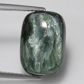 5.76캐럿 천연 그린 세라피나이트, 쿠션 컷, 14.1×9.7 mm, 불투명체