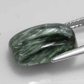 5.76캐럿 천연 그린 세라피나이트, 쿠션 컷, 14.1×9.7 mm, 불투명체