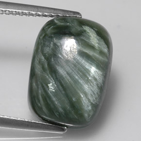 5.92캐럿 천연 그린 세라피나이트, 쿠션 컷, 14×10 mm, 불투명체