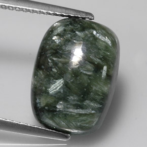 5.98캐럿 천연 그린 세라피나이트, 쿠션 컷, 14.2×10.2 mm, 불투명체