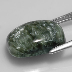 5.98캐럿 천연 그린 세라피나이트, 쿠션 컷, 14.2×10.2 mm, 불투명체