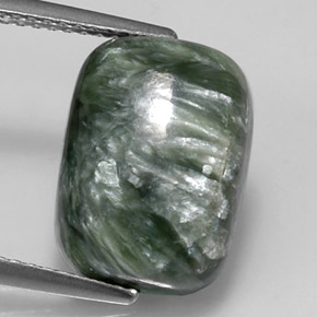 6.14캐럿 천연 그린 세라피나이트, 쿠션 컷, 13.9×10 mm, 불투명체