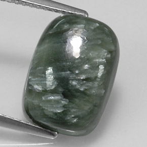 5.89캐럿 천연 그린 세라피나이트, 쿠션 컷, 14×9.9 mm, 불투명체