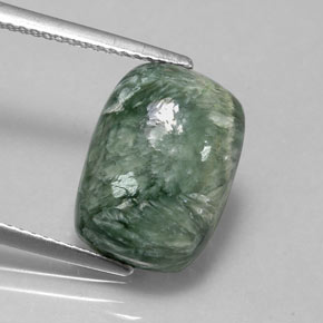 5.55캐럿 천연 그린 세라피나이트, 쿠션 컷, 14.1×10.1 mm, 불투명체