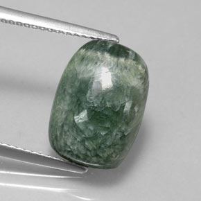 4.86캐럿 천연 그린 세라피나이트, 쿠션 컷, 14×9.7 mm, 불투명체