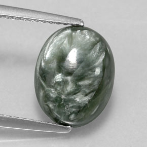 3.55캐럿 천연 그린 세라피나이트, 타원형 컷, 11.7×9.2 mm, 불투명체
