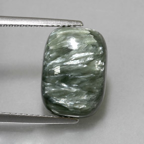 5.57캐럿 천연 그린 세라피나이트, 쿠션 컷, 14×10 mm, 불투명체