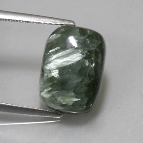 5.80캐럿 천연 그린 세라피나이트, 쿠션 컷, 13.9×9.9 mm, 불투명체