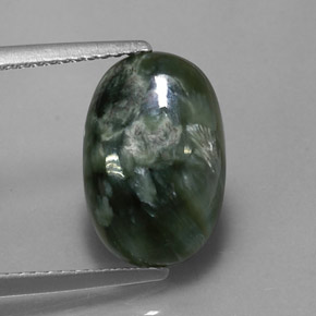 3.20캐럿 천연 그린 세라피나이트, 타원형 컷, 13.7×9.1 mm, 불투명체