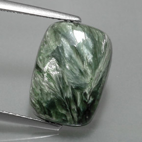 6.09캐럿 천연 그린 세라피나이트, 쿠션 컷, 13.9×10 mm, 불투명체